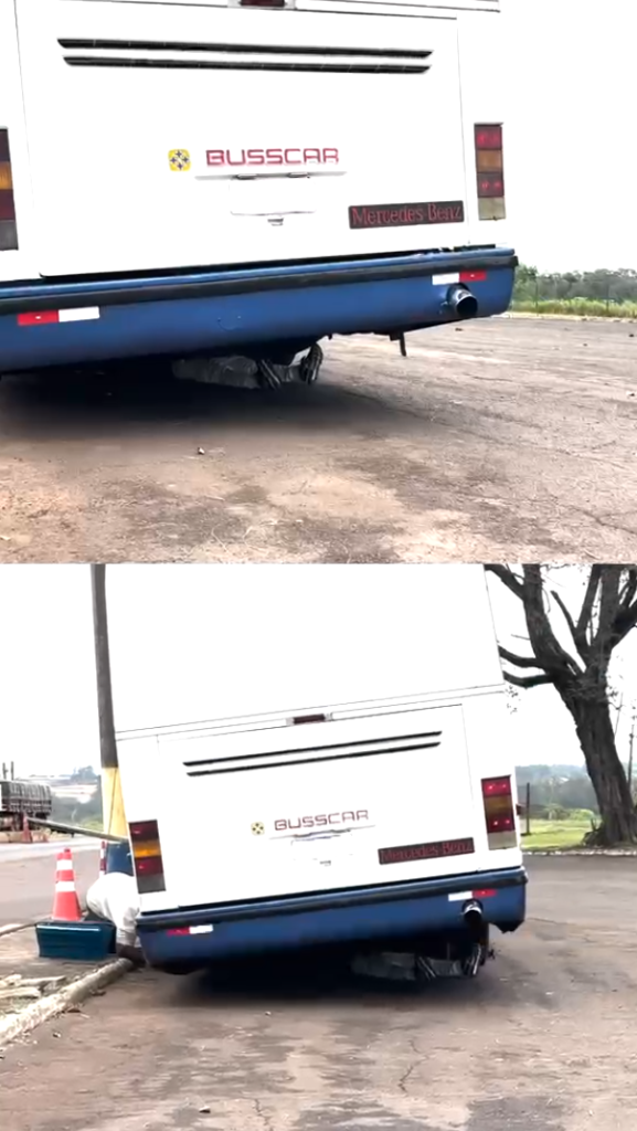 PRF aborda ônibus inclinado na BR-277